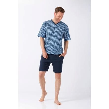 Hajo heren shortama blauw patroon - Blauw - Maat - 56