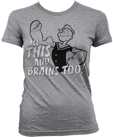 Popeye Dames Tshirt -M- All This And Brains Too Grijs