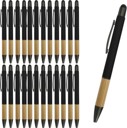 green-goose® Bamboe Metalen Stulus Pennen - 25 stuks - zwart
