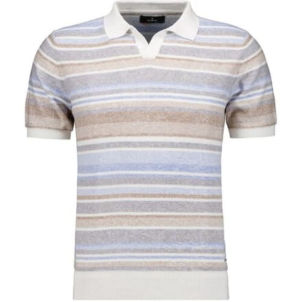 Ragman Trui Short Sleeve Knit Stripe Resort Collar Lichtblauw-Multi / male