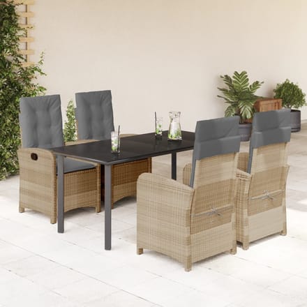 vidaXL - 5-delige - Tuinset - met - kussens - poly - rattan - gemengd - beige