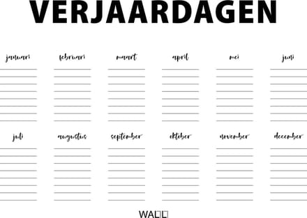 Poster Verjaardagskalender - 50x70 cm - Verjaardags Poster - WALLLL