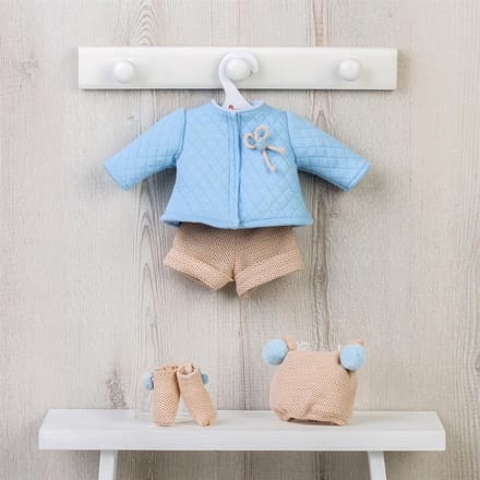 Asi poppenkleding Scandinavisch design blauw/beige set poppenoutfit.
