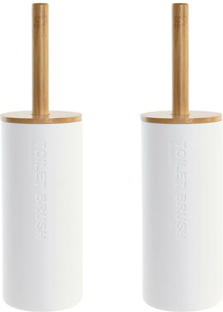 Items - 2x stuks - WC/Toiletborstel houder - Bamboe - naturel/wit - 36 x 9 cm