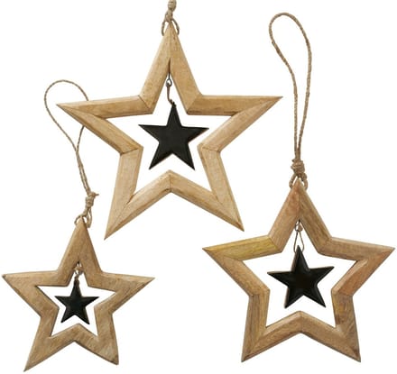 B. Set van 3 decoratieve hangers Nurto van hout, ster - 2025150