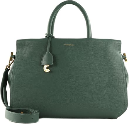 COCCINELLE Leren Shopper Blue Soft Handbag Grained Leather Kale Green Petrol