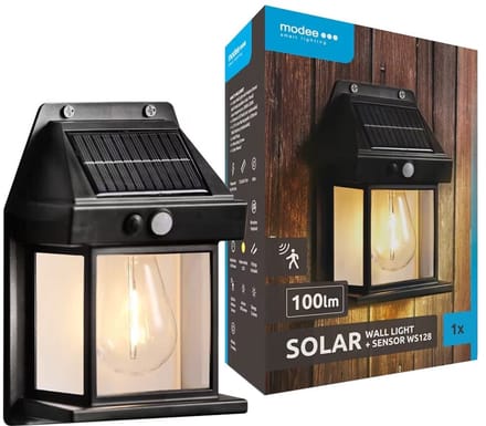 Modee Solar Buitenlamp LED met Bewegingssensor - Wandlamp op Zonne Energie - IP44 - 12x17cm - Warm Wit Licht