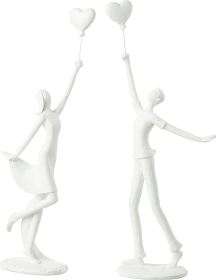 J-Line figuur Vrouw en Man Hart Ballon - polyresin - wit - 2 stuks