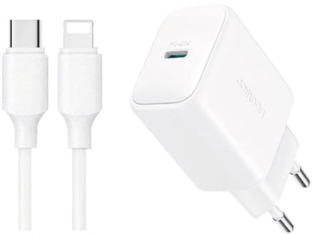 Joyroom JR-TCF20 USB-C PD 20W network charger - white + USB-C / Lightning cable 1m