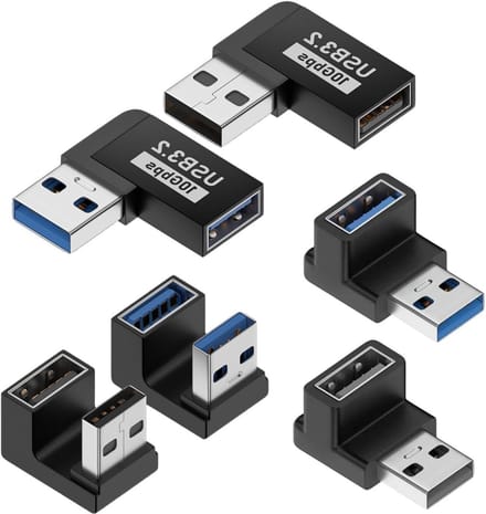 USB Adapter Set - Hoek Plug - Ruimte Besparen - 10Gbps Snelheid - 6 Stuks - Zwart