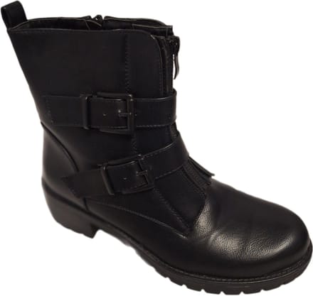 LUCKYSHOES-BIKERBOOTS-BLACK-MAT IMITATIELEER-2 GESPEN EN RITS-41
