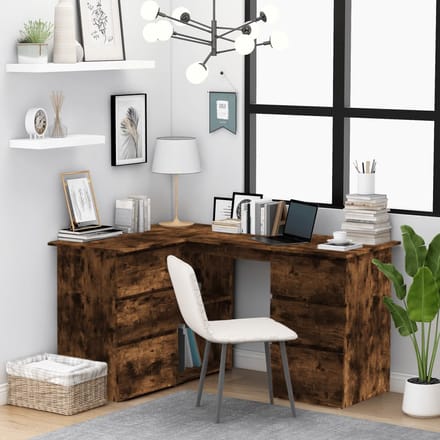 vidaXL - Hoekbureau - 145x100x76 - cm - bewerkt - hout - gerookt - eikenkleurig