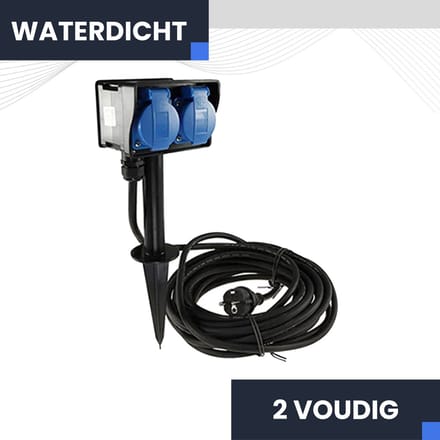 Buitenstopcontact 2 voudig IP44 Incl. 3 meter lange kabel