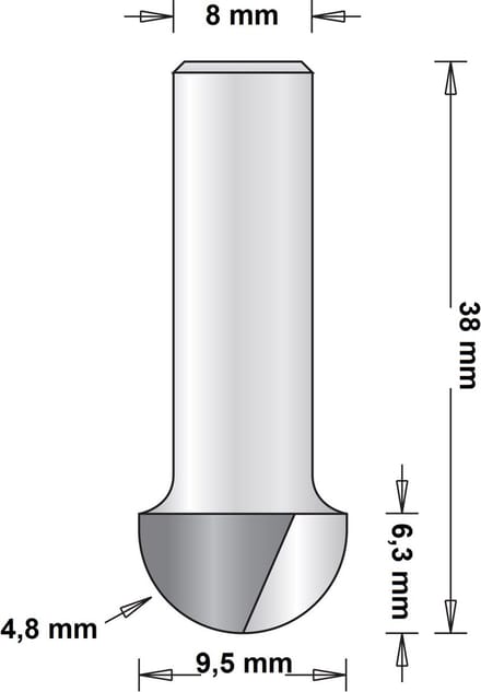 Hitachi 8 mm holprofielfrees 9.5 x 38 x 4.8mm