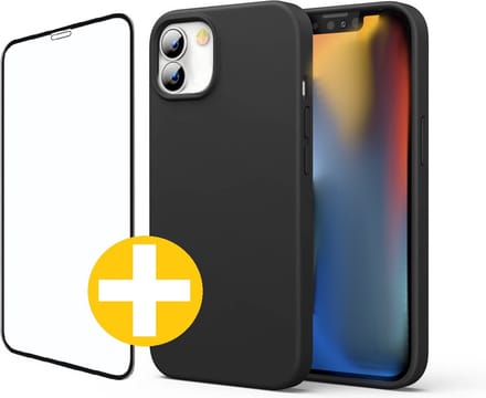 Hoesje en Screenprotector Combi Geschikt Voor iPhone 12 Mini - Zwart Hoesje + Premium Screenprotector