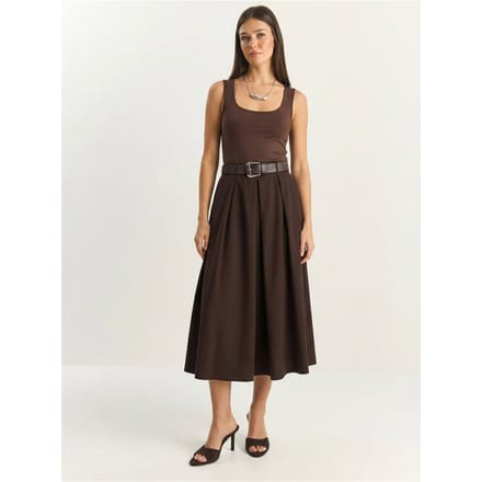 Hoge Taille Midi Rok met Ceintuurs