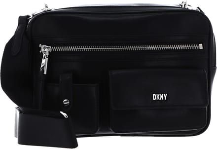DKNY Leren Schoudertas Zyon Camera Bag Black / Silver Zwart
