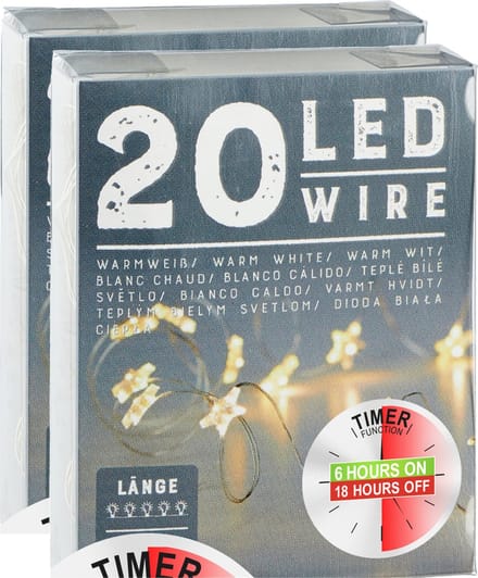 Cepewa Draadverlichting sterren - 2x - 220 cm - 20 leds - warm wit - batterij met timer