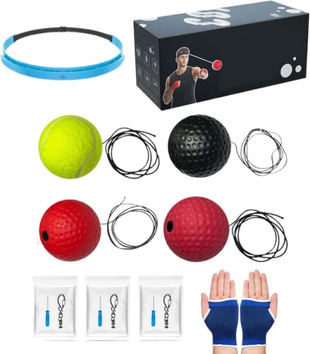 Boksbal Set - Reactiebal Training - Verbeter Coördinatie - Verstelbare Hoofdband - 3 Ballen - Zwart