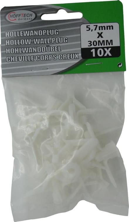 Hollewandplug 5.7 x 30 MM 10 stuks voor gipsplaat en fermacell