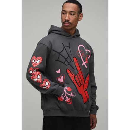 Oversized Spiderman Multi Print Licentie Hoodie | Charcoal | Size Small