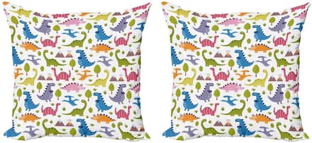 ABAKUHAUS Dino Kussenhoezen Set – Dubbelzijdig bedrukt – 40x40 cm – Multicolor