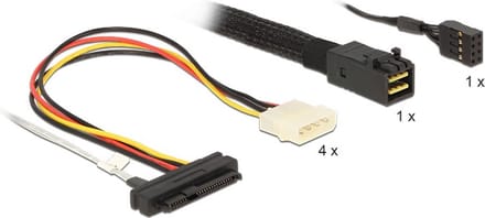 Mini-SAS HD SFF-8643 > 4x SAS SFF-8482 + 4x Molex met sideband - 0,50 meter