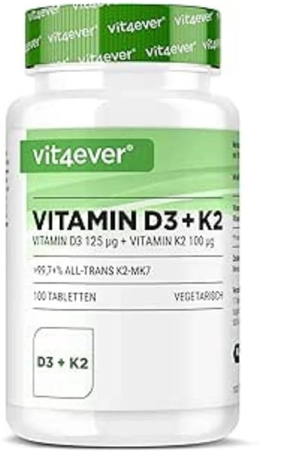 Vit4ever - Vitamine D3 + K2 - Voedingssupplement - D3 5.000 I.E. per tablet - K2 100 mcg - 100 Tabletten