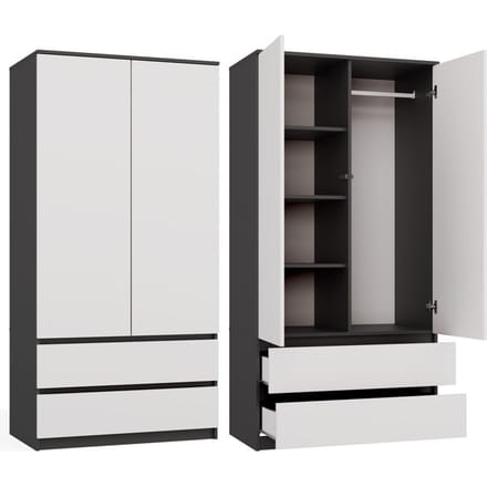 Topeshop MALWA - Kledingkast - 2 deuren - TIP-ON - Antraciet/Wit