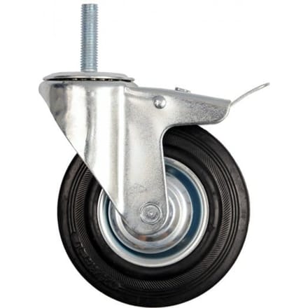 Zwenkwiel 125mm met Rem, M12 Schroefdraad, 100kg Draagvermogen