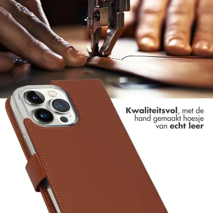 Selencia iPhone 14 Pro Max Leren Portemonnee Hoesje Lichtbruin