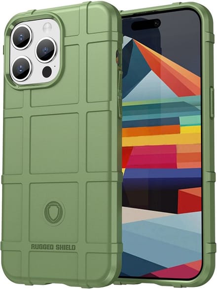 MobyDefend Hoesje - Geschikt voor iPhone 15 Pro Max - Rugged Shield TPU Backcover - Groen