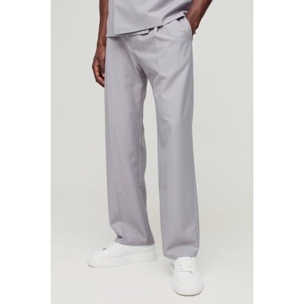 Relaxed Fit Broek met riemdetail en geplooide voorkant | Grey | Size 28
