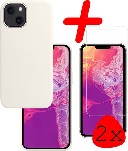 Hoesje Met 2x Screenprotector - Geschikt voor Apple iPhone 13 - Sterk & Shockproof - Back Cover - Siliconen Case - Telefoon Hoes - Wit