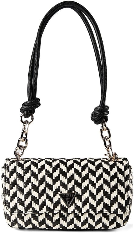 GUESS schoudertas Tessi Flap Shoulder Bag Black Multi zwart wit
