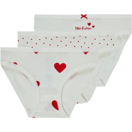 Petit Bateau Set van 3 katoenen meisjesslips met hartjes Meisjes Onderbroek - Wit/Rood + Wit/Rood + Wit