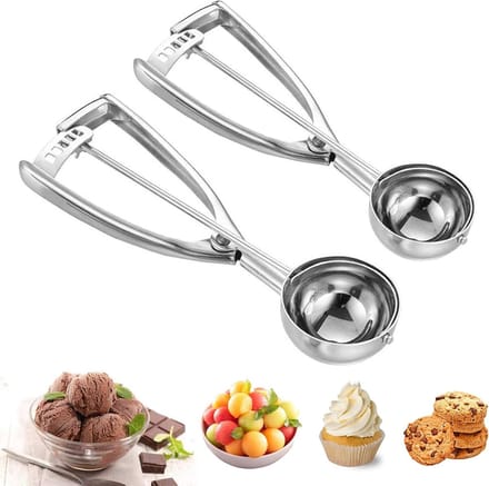 Set van 2 RVS IJslepel met Trigger - Ideaal voor IJs, Fruit en Gepureerd Voedsel, Duurzaam en Ergonomisch