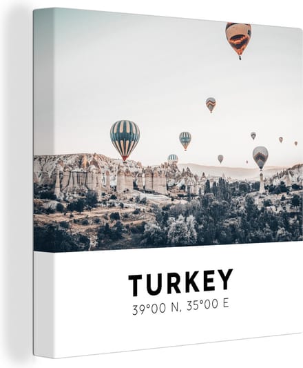 Canvas Schilderij Turkije - Luchtballon - Bomen - 20x20 cm - Wanddecoratie
