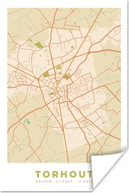 Poster Plattegrond - Stadskaart - Kaart - Torhout - België - 60x90 cm