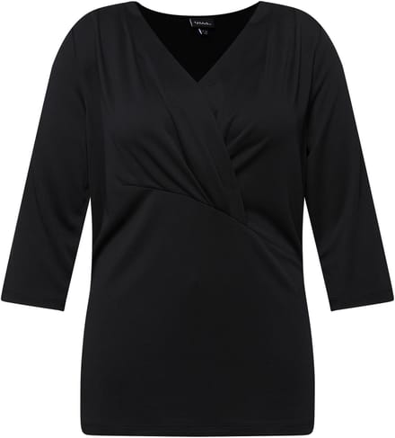 Ulla Popken - Dames - Shirt wikkellook V-hals 3/4-mouwen modalmix - Ebbenhout - Maat 46+