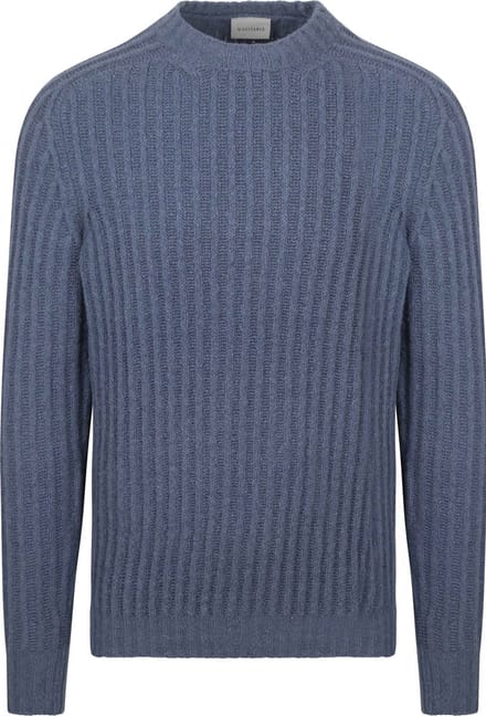 Suitable Pullover Boiled Wool Blauw - Maat L - Heren - Sweater