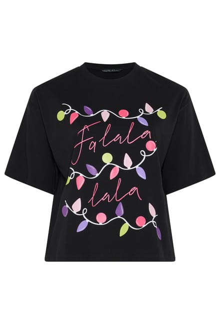 Limited Collection Zwart Tshirt Met 'Fa Lala'kerstverlichting Size 44
