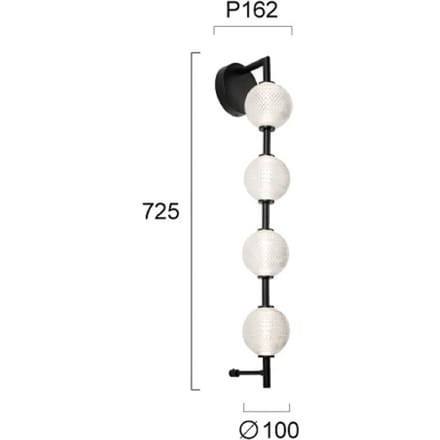 Viokef LED wandlamp Abeona, hoogte 72 cm, zwart, metaal, 4-lamps.