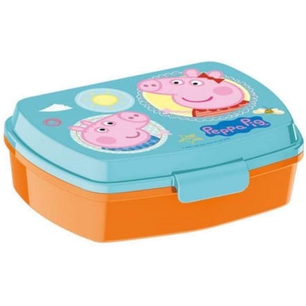 Trakteerdoosje - Peppa Pig - Lunchtrommel - Oranje - Turquoise - 16x11x6 cm blauw