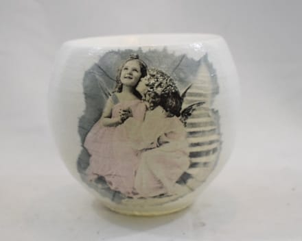 ZoeZo Design - Bloempot - kleine bloempot - overpot - wit - nostalgisch - met afbeelding - Hoogte 13 cm - Ø 15 cm