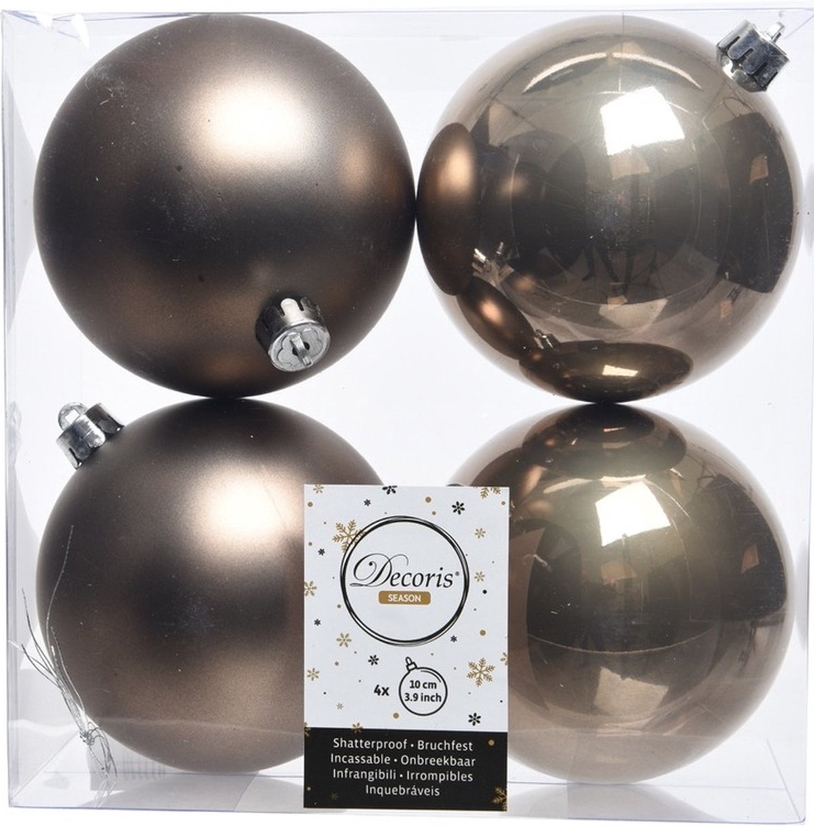 Decoris Kerstballen - 4x st - kasjmier bruin - D10 cm - kunststof - kerstversiering
