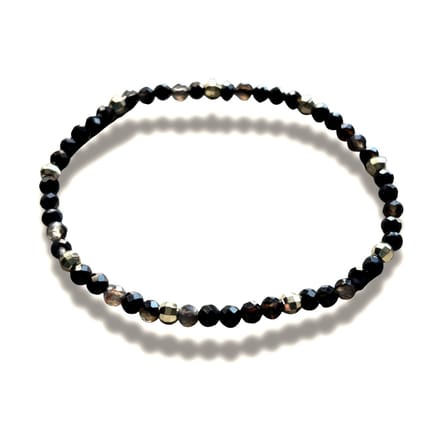 Armband - natuursteen - black agaat - gefaceteerd - 4 mm - 18 cm - goudkleurig element