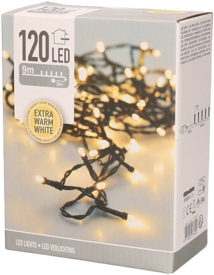 LED Kerstverlichting 9 m – 120 LED Lampjes – Extra Warm Wit – Binnen & Buiten – Met IP44 Adapter