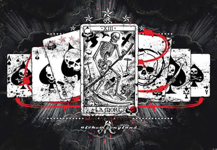 Fotobehang Cards Skull Tarot | PANORAMIC - 250cm x 104cm | 130g/m2 Vlies
