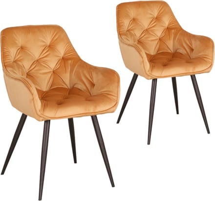 Eetkamerstoelen - Oranje - Velvet - Fauteuil stijl - Set van 2